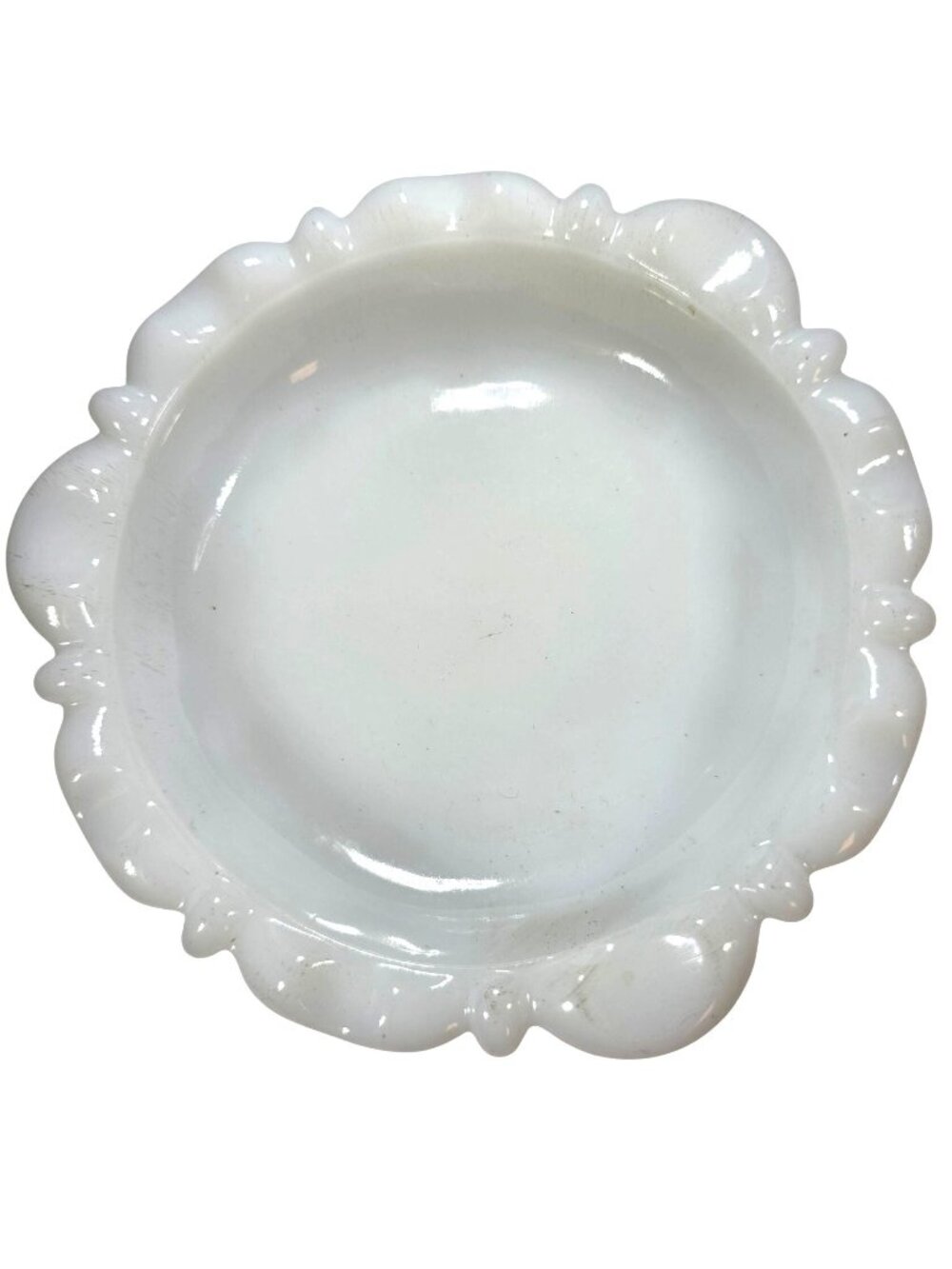 Vtg White Milk Glass Trinket Dish Scalloped Edge Thumbprint Ash tray Cottagecore